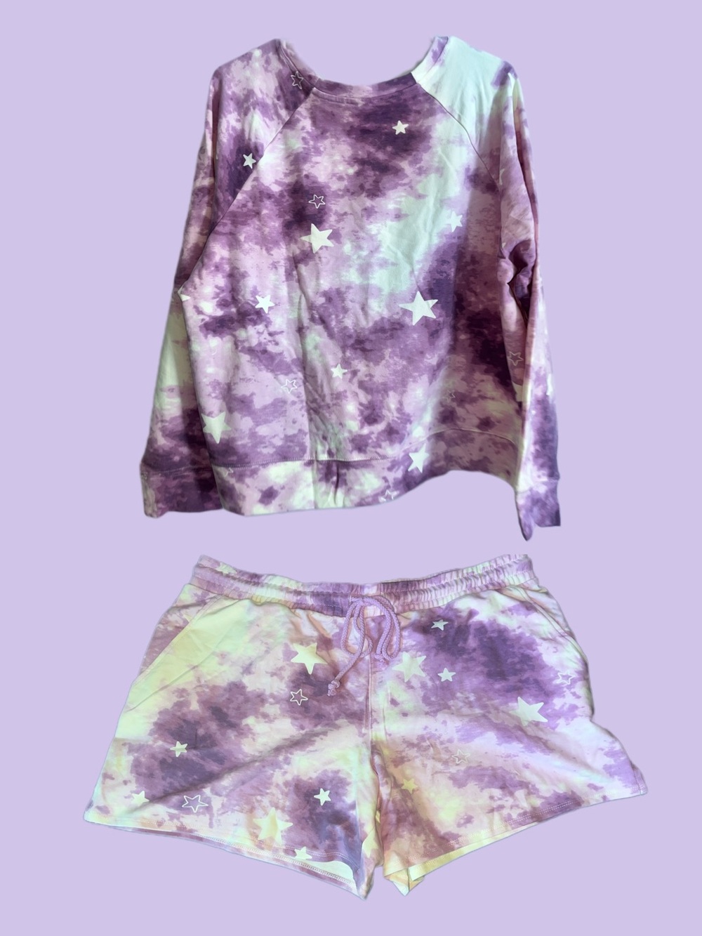 Women’s WILDFOX XL Purple Tie-Dye Star Shirt + Shorts Lounge Set